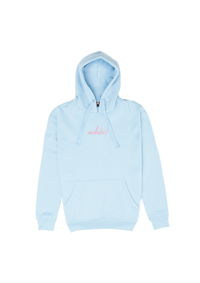 Original hoodie niebieska z różowym haftem Miło(ść)