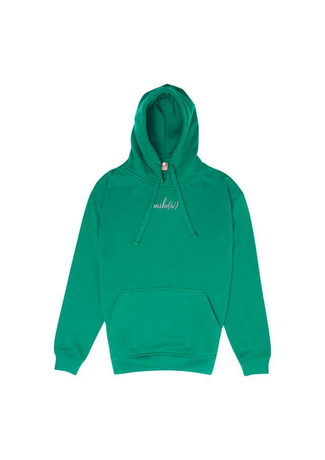 Original hoodie zielona z różowym haftem Miło(ść)