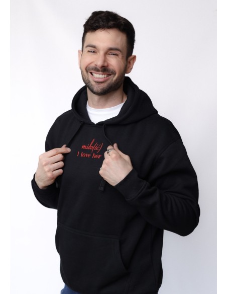 Original hoodie czarna z czerwonym haftem Miło(ść) I love her