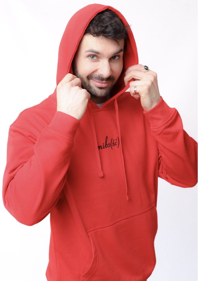 Original hoodie czerwona z czarnym haftem Miło(ść)