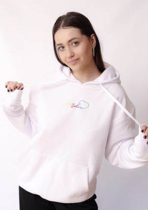 Nowość! hoodie biała z nowym logo tęczowym Miło(ść)