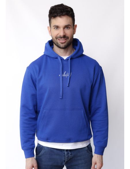 Original hoodie kobaltowa z białym haftem Miło(ść)