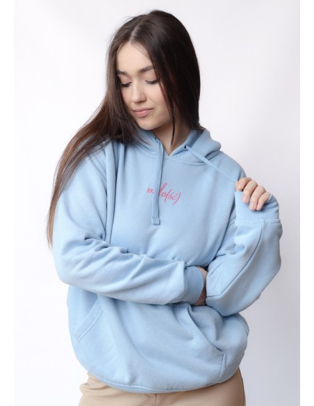 Original hoodie niebieska z różowym haftem Miło(ść)
