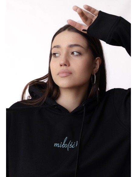 Original hoodie czarna z miętowym haftem miło(ść)