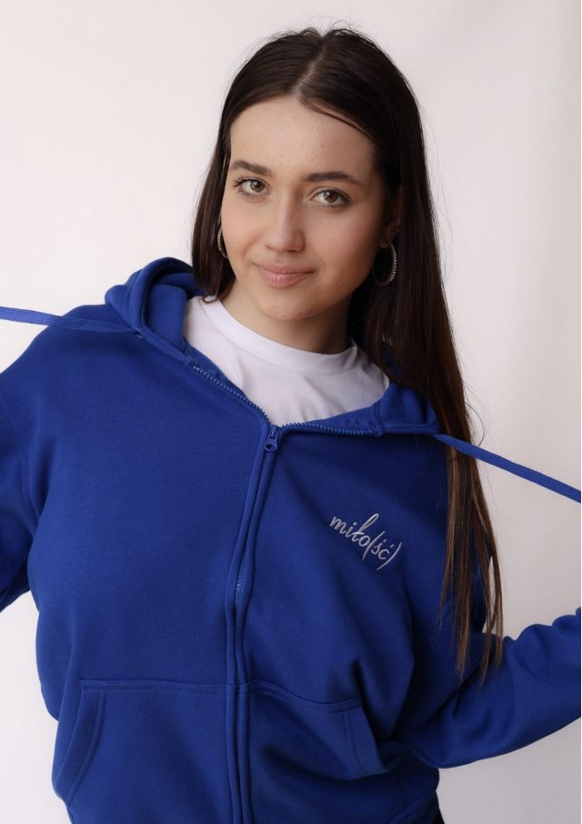 Original Zipped Hoodie kobaltowa z białym haftem
