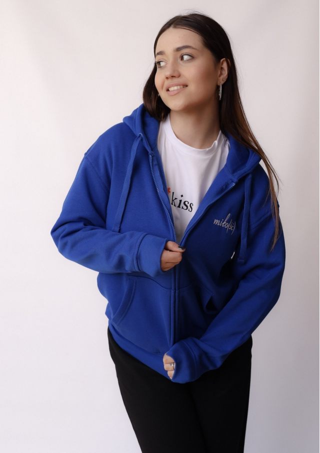 Original Zipped Hoodie kobaltowa z białym haftem