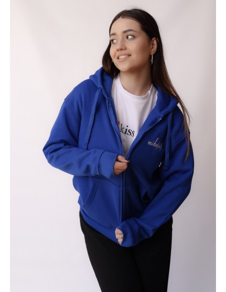 Original Zipped Hoodie kobaltowa z białym haftem