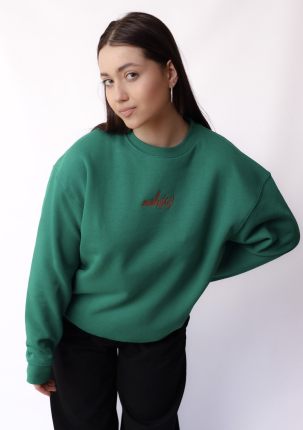 Original crewneck zielony z czerwonym haftowanym logo Miło(ść)