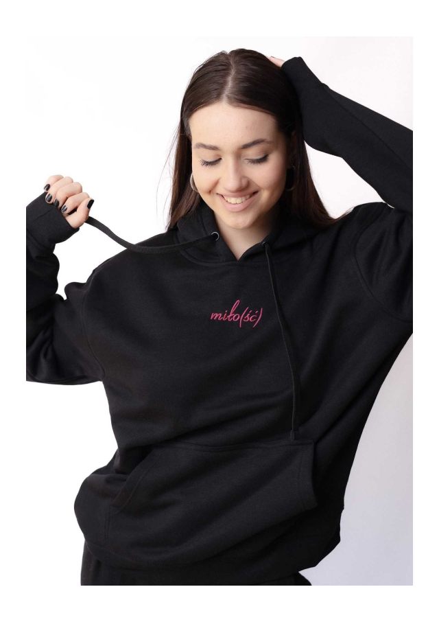 Original hoodie czarna z różowym haftem Miło(ść)