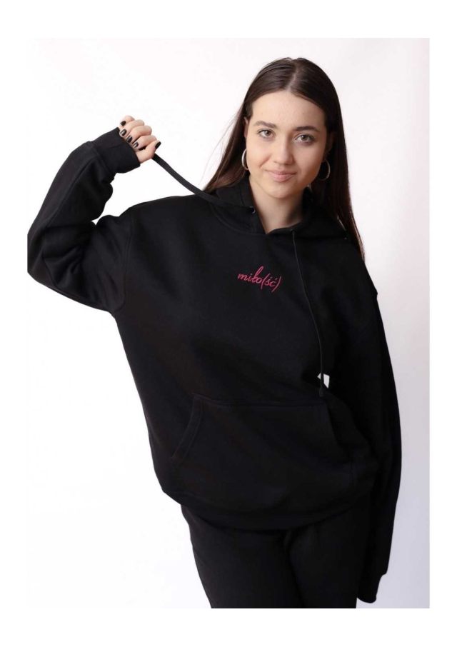 Original hoodie czarna z różowym haftem Miło(ść)
