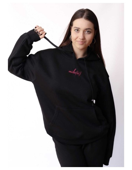 Original hoodie czarna z różowym haftem Miło(ść)