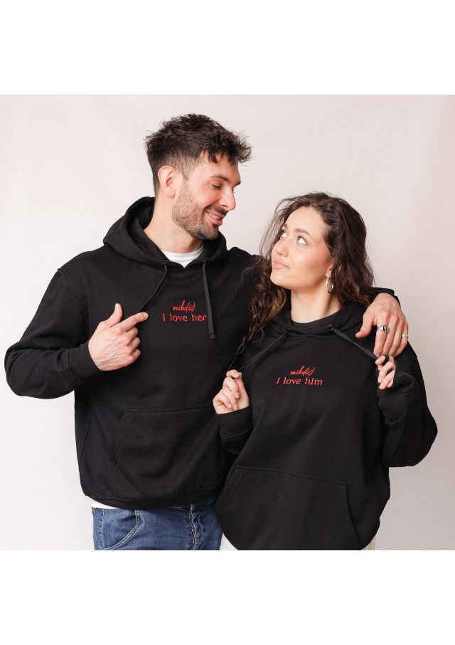 Zestaw dla dwojga! Hoodie czarna z czerwonym haftem Miło(ść) I love her/him