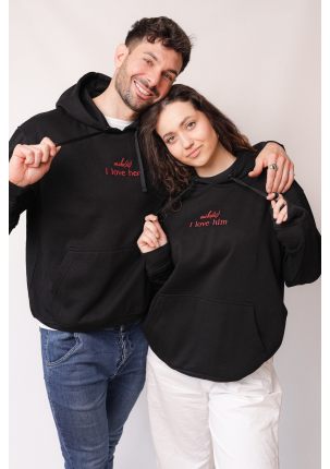 Zestaw dla dwojga! Hoodie czarna z czerwonym haftem Miło(ść) I love her/him
