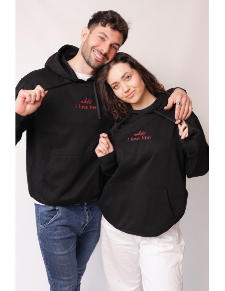 Zestaw dla dwojga! Hoodie czarna z czerwonym haftem Miło(ść) I love her/him